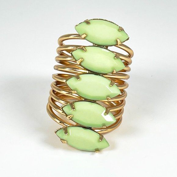 bebe Statement Ring, Gold Toned Coil Ring with Light Green Stones Size 8 - Picture 5 of 5